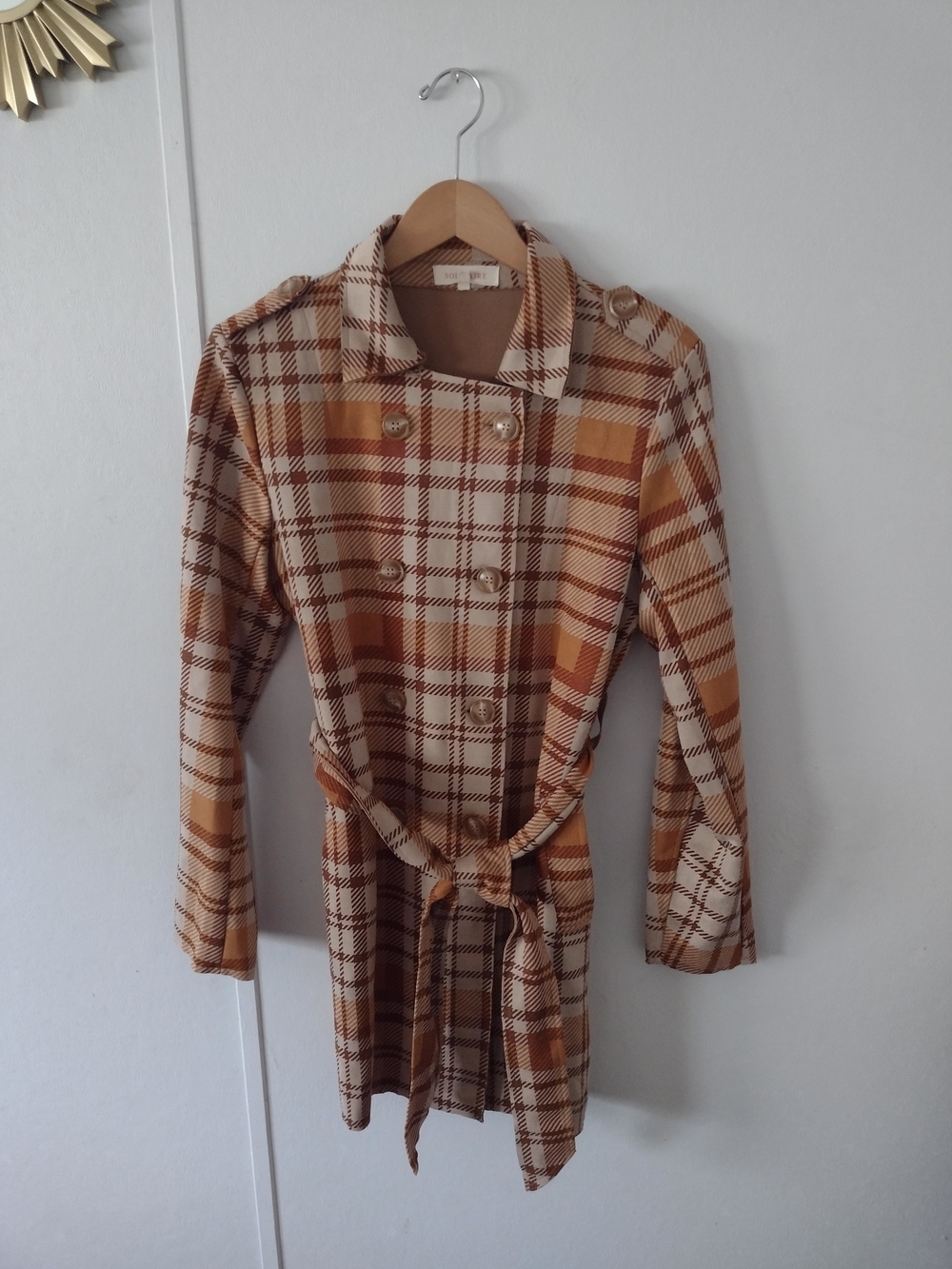Solitaire Plaid Womens Soft Trench Coat Jacket Medium
